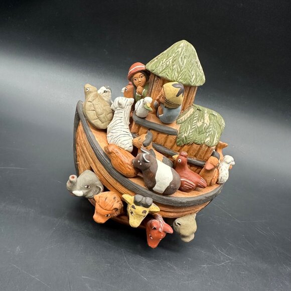 Noahs Ark Clay Figurine Folk Art Decor Maurelio Peru Animals Bible Religious - Picture 1 of 11